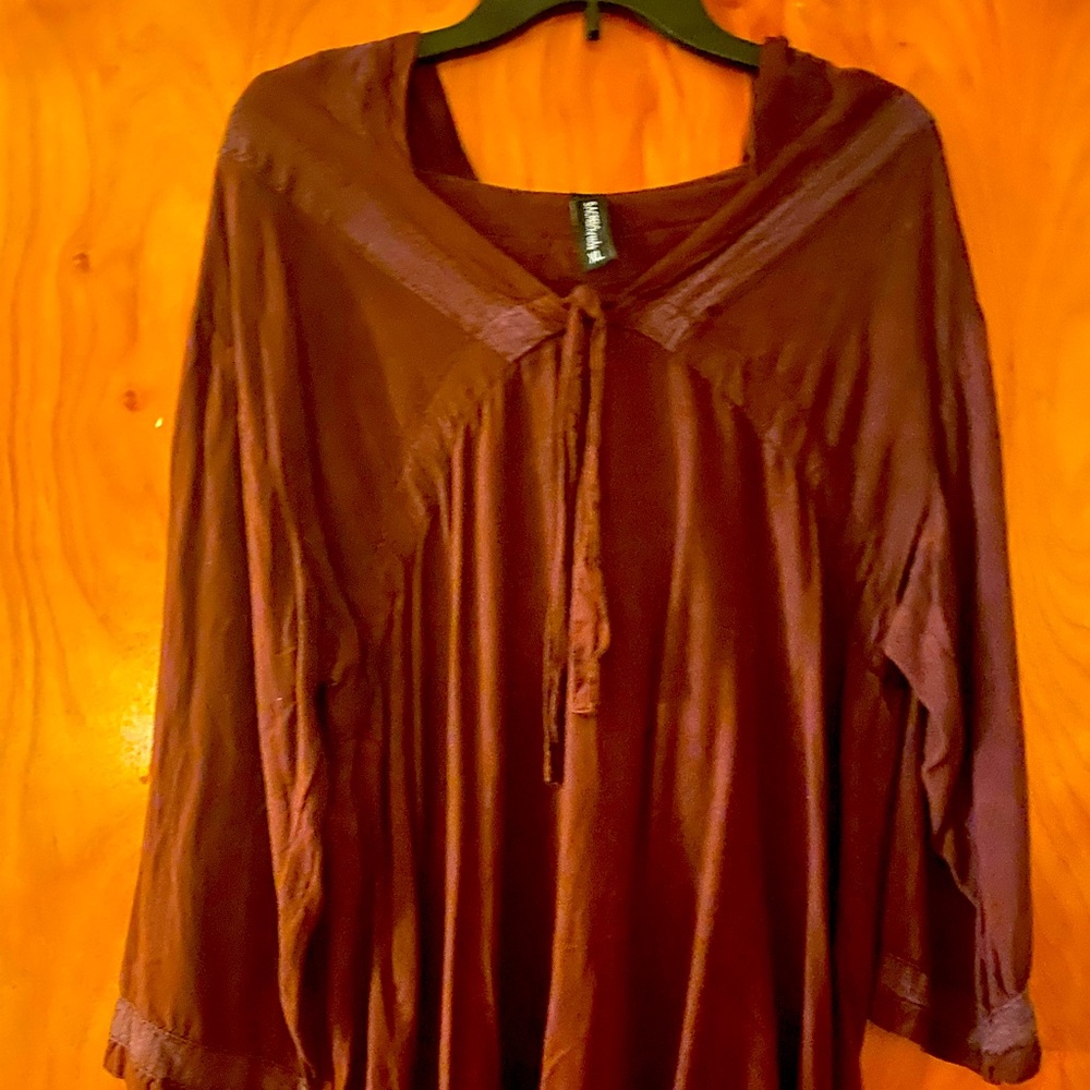 Burgundy hooded tunic, cotton, fits size L